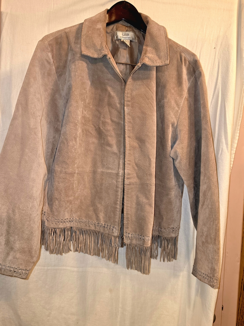 Vintage Lisa International Suede Fringe Jacket XL Tan Western Boho Zip Front